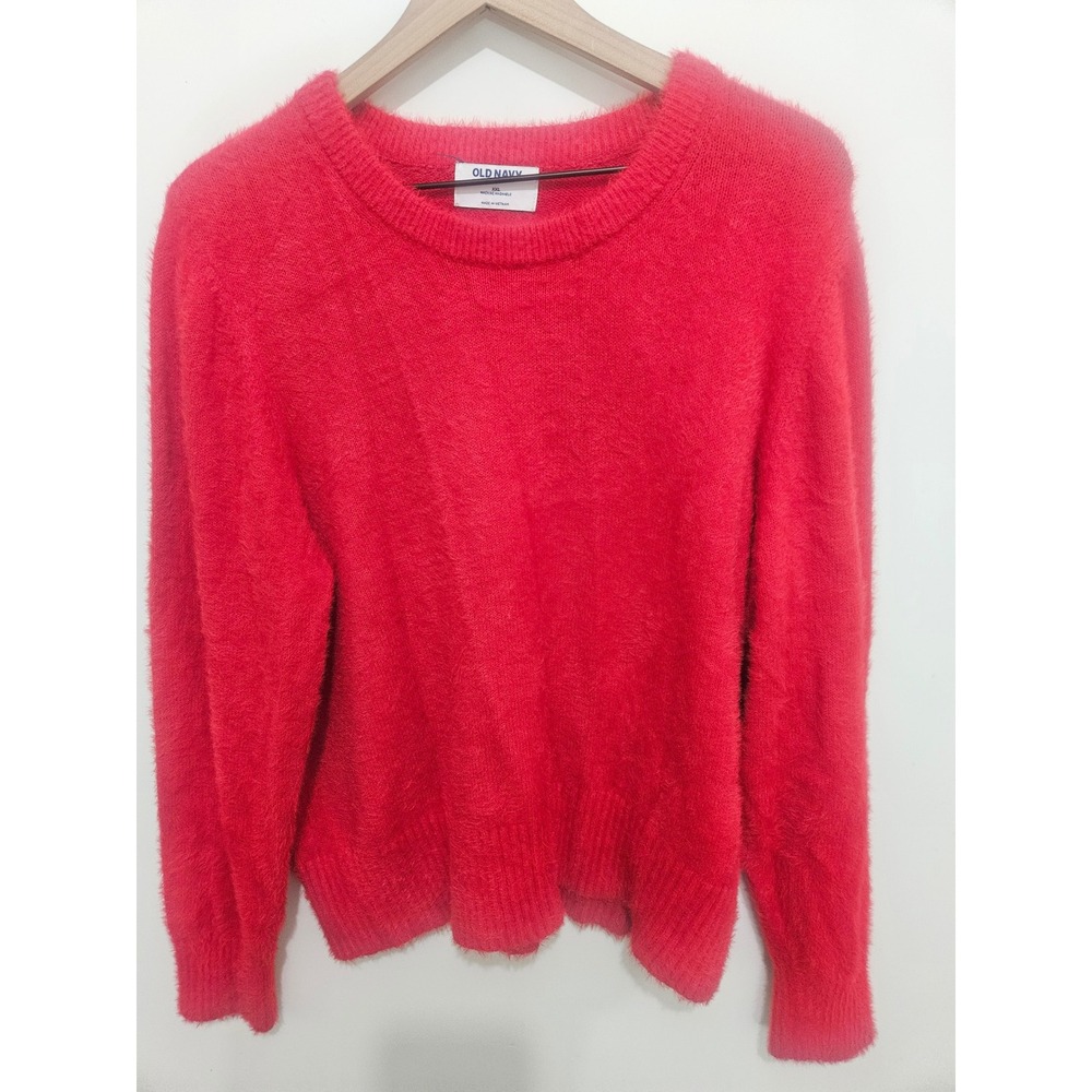 Old Navy Womens Red Eyelash Knit Fuzzy Crew Neck Sweater XXL Pullover Long Sleev